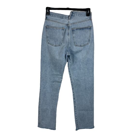AGolde SZ 27 Criss Cross Straight Leg Jeans Button-Fly Frayed Hems Light Wash - Picture 5 of 11
